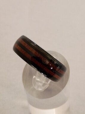 Size 13 Black Stainless Steel Wedding Band with Simulated Wood Inlay